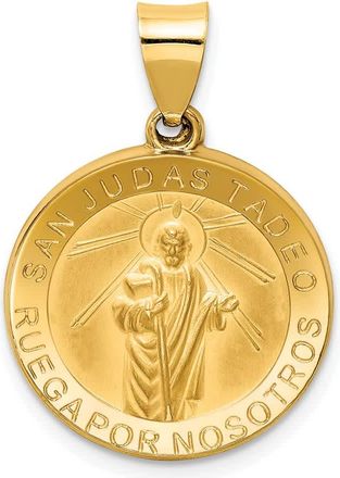 Diamond2Deal 14k Yellow Gold and Satin Hollow Spanish San Judas Tadeo Medal Round Pendant