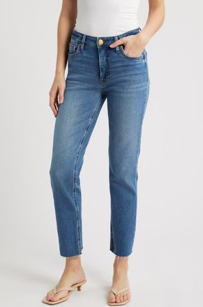 Kut from the Kloth Rachael Fab Ab Raw Hem High Waist Crop Mom Jeans in Adherent at Nordstrom, Size 10