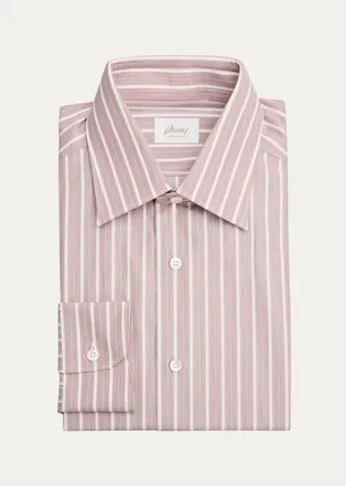 Brioni Mens Striped Cotton Dress Shirt