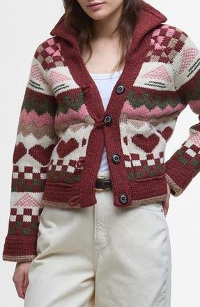 Barbour Ruby Wool Blend Shawl Collar Cardigan in Burgundy Multi at Nordstrom Rack, Size Medium