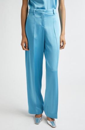 Stella McCartney Satin Straight Leg Pants in Steel Blue at Nordstrom, Size 14 Us