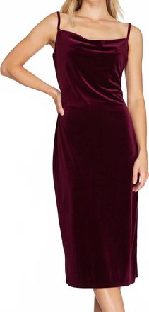 She + Sky Velvet Camisole Dress With Cowl Neck And Side Slit In Wine