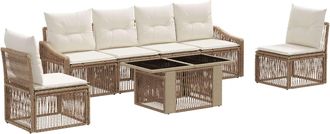vidaXL Conjunto De Sof&aacute;s De Jard&iacute;n 7 Uds. Beige Y Blanco Crema Vidaxl