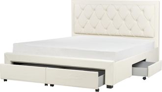 Beliani Cama Con Almacenaje De Terciopelo 180 X 200 Cm Cajones Cabecero Alto Capiton&eacute; Glamuroso Beige Claro Lievin