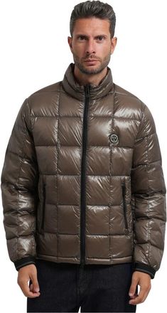 A|X Armani Exchange Glanzende Donsjas met Opstaande Kraag - Heren - Jassen - Bruin - Maat: L Nylon