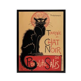 Artery8 French Vintage Advert Chat Noir Black Cat Framed Canvas Wall Art Print | Size: W24 x H32