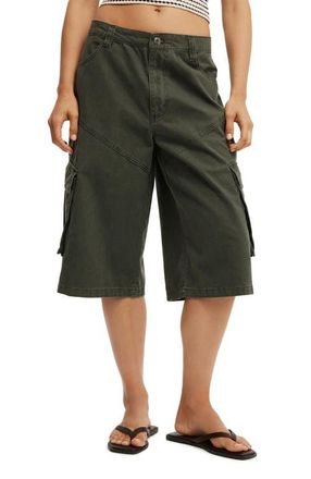 Cotton On Womens Long Cargo Jort in Dark Washed Green at Nordstrom, Size 0