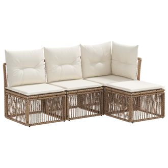 vidaXL Conjunto De Sof&aacute;s De Jard&iacute;n 4 Pcs Beige Rat&aacute;n Sint&eacute;tico Vidaxl