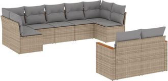 vidaXL Set De Sof&aacute;s De Jard&iacute;n 9 Pzas Con Cojines Rat&aacute;n Sint&eacute;tico Beige Vidaxl