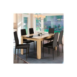 IDMarket Idmarket - Tavolo da pranzo georgia 140 cm in finto faggio e nero e set di 6 sedie romane nere