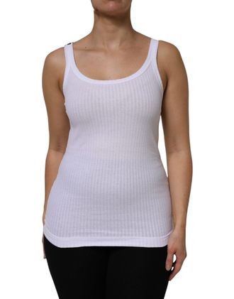Dolce & Gabbana Womens White Cotton Round Neck Sleeveless Tank Top Elastane