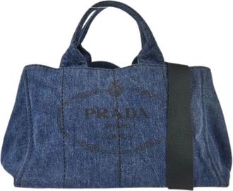 Prada Pre-owned Tote Bags, female, Blue, Size: ONE SIZE Pre-owned Denim Tote Bag