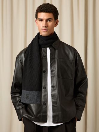 Reiss Black Monogram Appliqu&eacute; Wool Scarf, 180x22cm