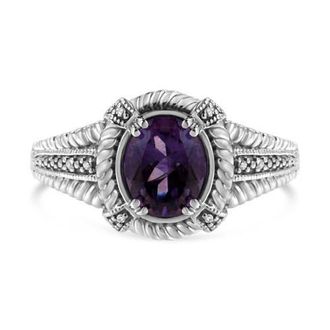 House of Brilliance Silver 9X7 Oval MM Purple Amethyst Solitaire and Diamond Accent Ring in White at Nordstrom, Size 6