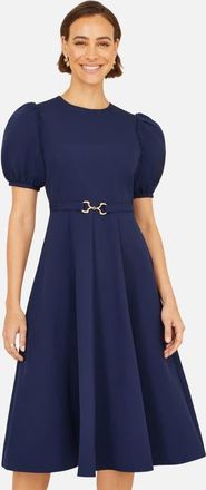 Yumi Buckle Detail Short Sleeve Skater Dress in Navy at Nordstrom, Size 10