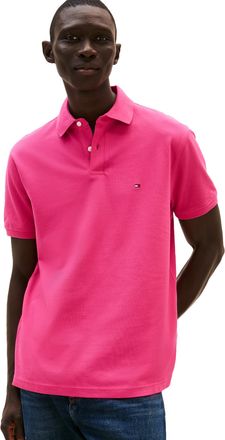 Tommy Hilfiger Mens Short Sleeve Polo Shirts in Classic Fit with Stretch and Organic Pique Cotton, Fashion Fuschia, XL