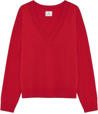 Anine Bing Lee Sweater A-09-3280 - Dames - V-hals truien - Rood - XS - Kasjmier - Truien & Vesten