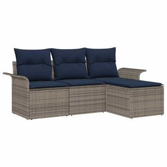 vidaXL Conjunto De Sof&aacute; De Jard&iacute;n Con Coj&iacute;n 4 Pcs Gris Rat&aacute;n Sint&eacute;tico Vidaxl