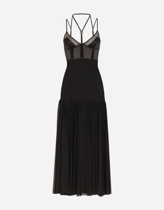 Dolce & Gabbana Tulle Midi Dress With Lingerie Details And The Dg Logo - Woman Dresses Black Tulle 46
