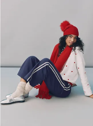 Twik Womens Lace-stripe wide-leg fleece pant Christmas Collection