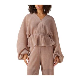 Notre-V Overhemden, Dames, Beige, XL, Wol, Roze Longsleeve Top voor Stijlvolle Vrouwen