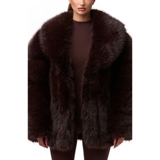 Naked Wardrobe Shawl Lapel Faux Fur Coat in Dark Chocolate at Nordstrom, Size X-Large