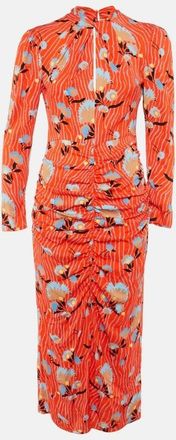 Self Portrait Red Botanical Print Crepe Midi Dress