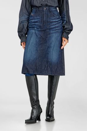 Diesel Midi skirt in creased denim - Skirts - Woman - Blue