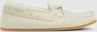 Gucci Womens GG Crystal Driver Loafer, Beige, Suede