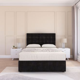 Sloomy Alabama Plush Bed Set With No Drawers Mattress & 26 Headboard in Black | Size: Small Single
