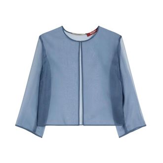 Max Mara Blouses, female, Blue, Size: S Silk organza cropped jacket