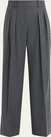 Michael Kors Woflan Pleated Wool Wide-Leg Trousers