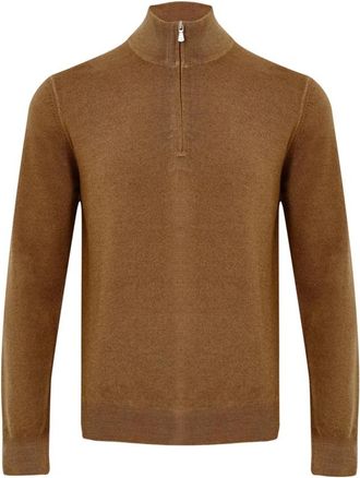 Gran Sasso Maglia Lupetto Mezza Zip - Heren - Coltruien - Bruin - 2XL - Wol - Truien & Vesten