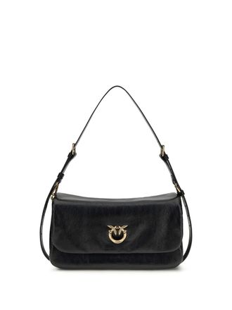 Pinko Womens Shoulder Bag Love Click Soft Black-Antique Gold Calf Leather Black/antique