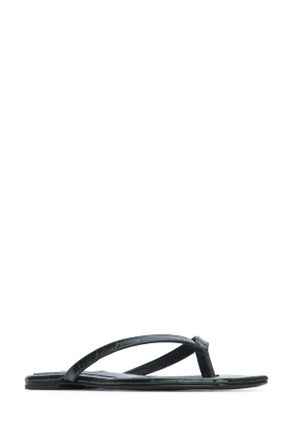 Toteme Womens Croco-Embossed Flip Flops Darkgreen Cow Leather Slippers Flat Shoes
