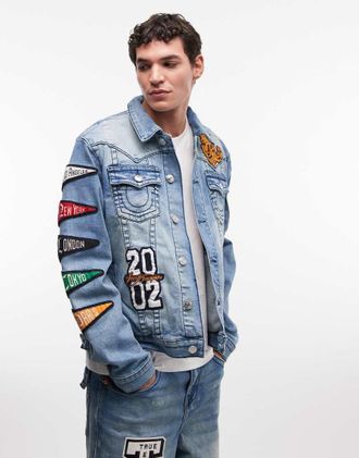 True Religion Jimmy - Giacca college lavaggio blu medio in coordinato
