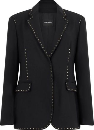 Emporio Armani Blazer met &eacute;&eacute;n knoop en studs - Dames - Blazers - Zwart - S - Wol - Jassen