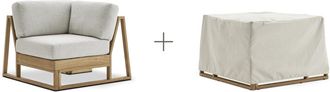 Castlery Beige Outdoor Teak Corner Sofa with Cover | Rio by Castlery, Weather-Resistant, Multi Color