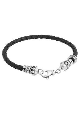 King Baby Studio Small Leather Braid with Crowns Bracelet in Silver at Nordstrom