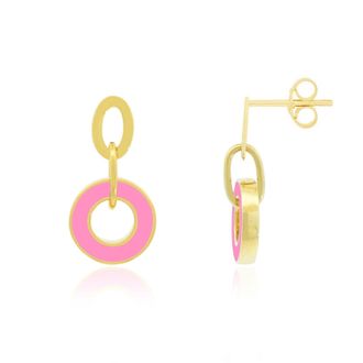 The Lovery Bubblegum Pink Enamel Round Link Drop Earrings