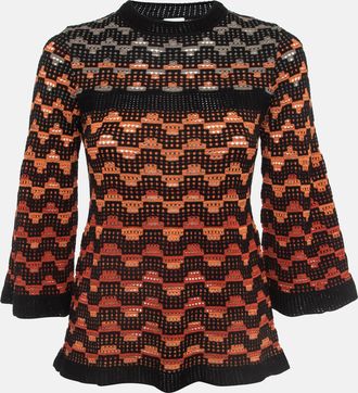 M Missoni Orange Eyelet Knitted Flared Sweatshirt