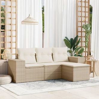 vidaXL Juego De Sof&aacute;s Jard&iacute;n Con Cojines 4 Pzas Rat&aacute;n Sint&eacute;tico Beige Vidaxl