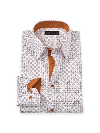 Paul Fredrick Slim Fit Non-iron Cotton Geometric Dress Shirt With Contrast Trim