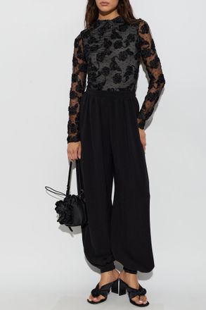 Rotate Top With A Floral Motif, Womens, Black