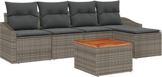 vidaXL Garden Sofa Set with Cushion 6 pcs Grey Poly rattan Vidaxl