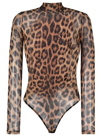 Philipp Plein leopard print bodie - women - Polyester - L - Brown