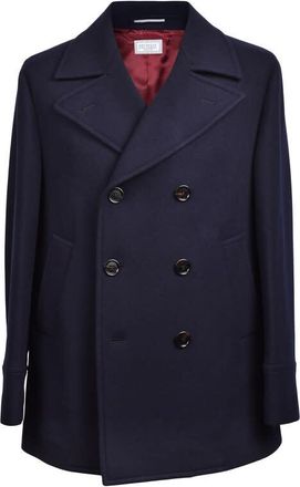 Brunello Cucinelli Navy Cashmere Blend Pea Coat, Brand Size 52 (US Size 42)