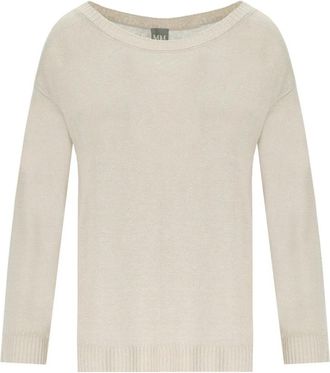 Max Mara Beige Linnen Dandy Crewneck Sweater - Dames - Ronde hals truien - Beige - L - Linnen - Truien & Vesten