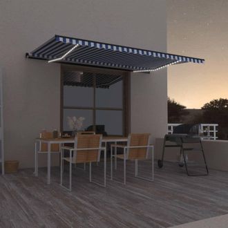 Berkfield Home Manual Retractable Awning with LED 500x350 cm Blue & White