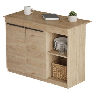 Dmora Isla De Cocina Corsico, Mueble Despensa 2 Estantes, 4 Huecos, 2 Puertas, 120x60x88h Cm Roble Marr&oacute;n